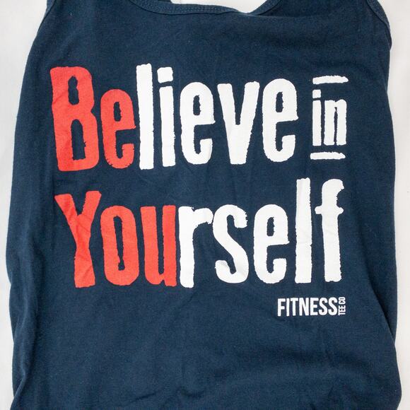Fitness Tee Co Believe in Yourself Navy Blue Workout Tank Womens Small - Picture 3 of 6